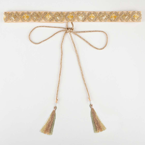 Beige Zari Leaf Lace Belt