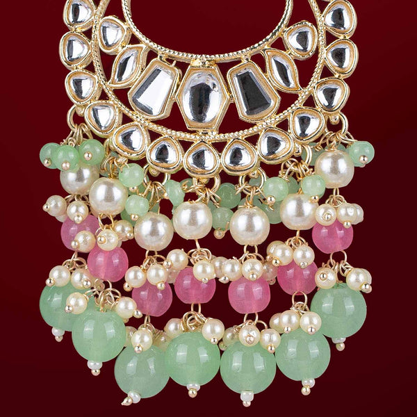 Pink & Green Kundan Pearl Handcrafted Chandbali