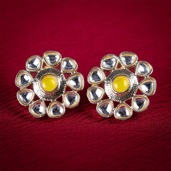 Yellow Kundan Encrusted Earrings