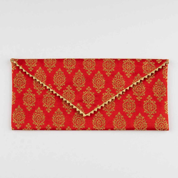 Pack of Red Brocade Reusable Cloth Envelopes