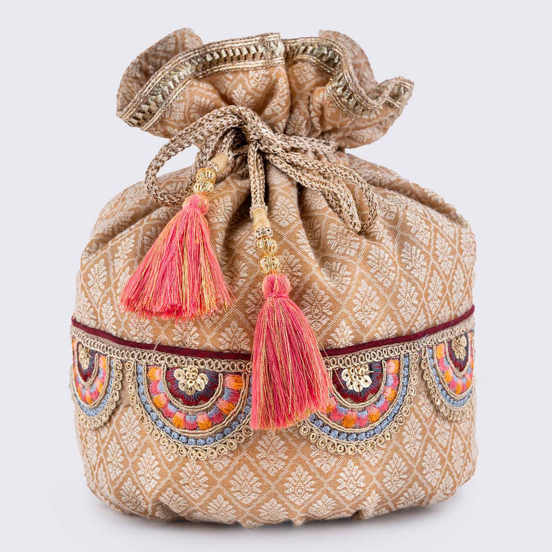 Buy Dust Gold Indian ethnic batua style Potli Bag For Women