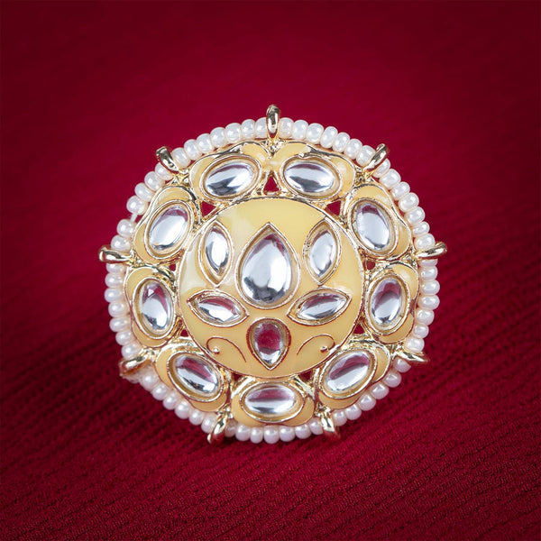 Yellow Kundan Moti Ring