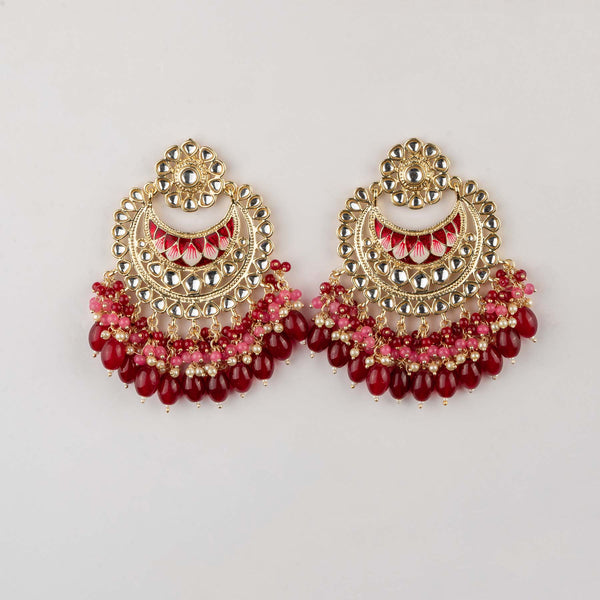 Maroon Meenakari Contemporary Chandbali