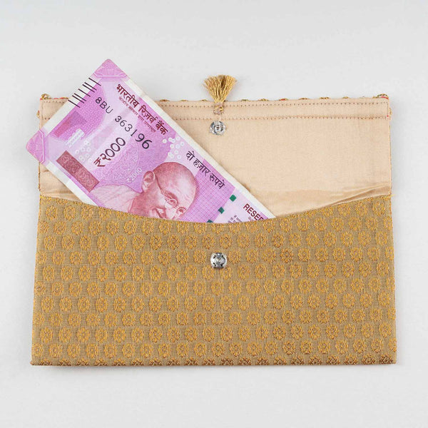 Pack of Gold Brocade Reusable Cloth Envelopes