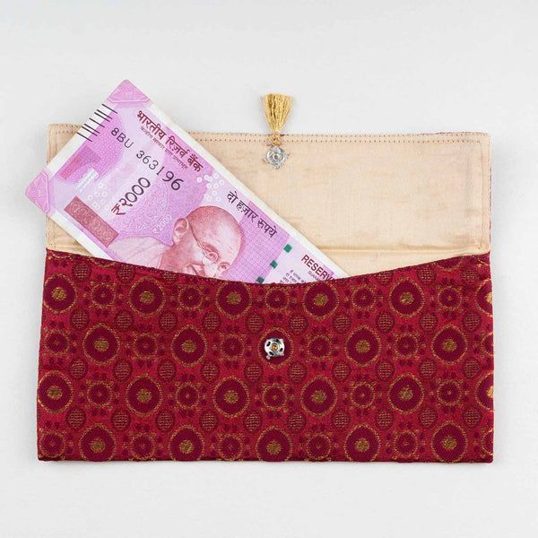 Pack of Maroon Brocade Reusable Cloth Envelopes