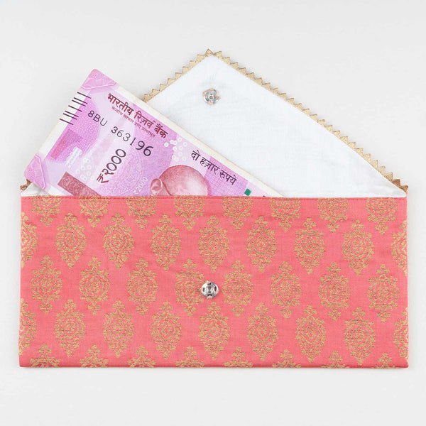 Pack of Peach Brocade Reusable Cloth Envelopes