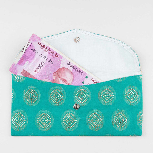 Pack of Teal Zari Reusable Cloth Envelopes